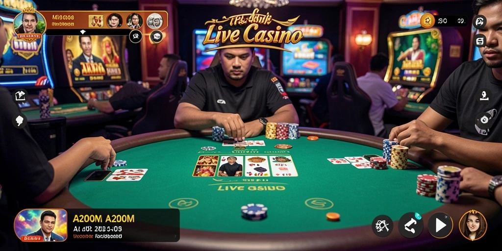 Tampilan gameplay A200M dengan dealer live yang interaktif.