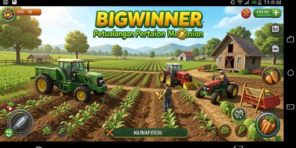 Tampilan gameplay <strong>BIGWINNER</strong> dengan aktivitas bertani yang seru.