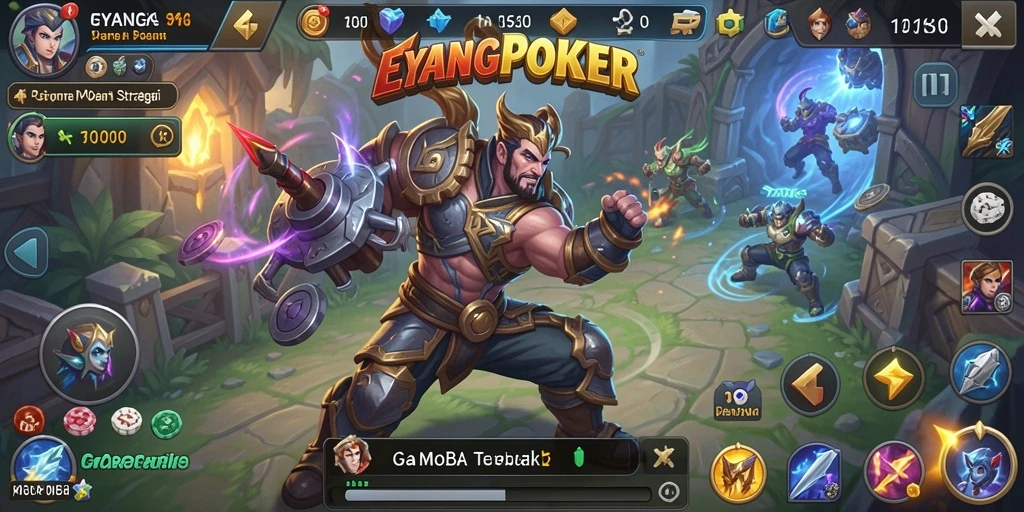 Screenshot gameplay EYANGPOKER yang menampilkan aksi seru di medan perang MOBA.