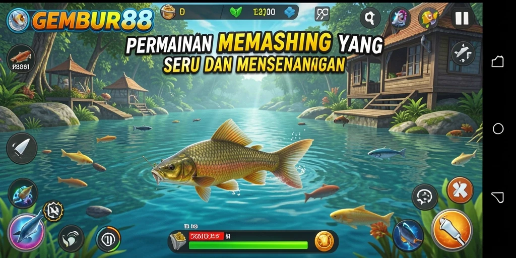 Tampilan gameplay GEMBUR88 dengan suasana memancing yang memukau.