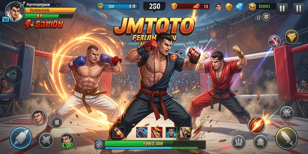 Screenshot utama JMTOTO menampilkan aksi pertarungan seru dan dinamis.
