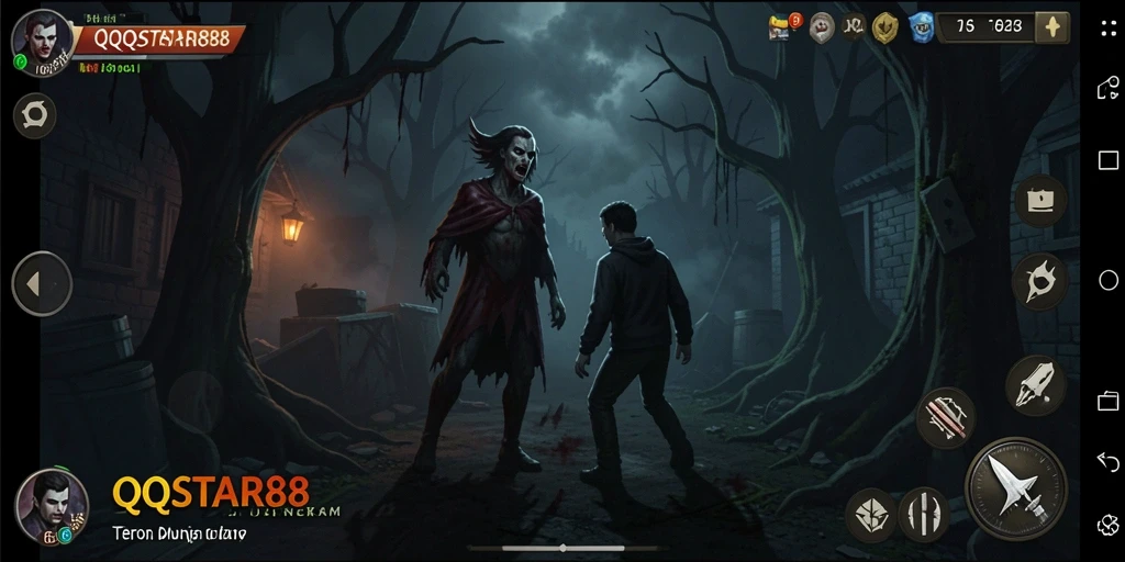 Tampilan mendebarkan dalam permainan <strong>QQSTAR88</strong> yang menampilkan momen ketegangan horor.