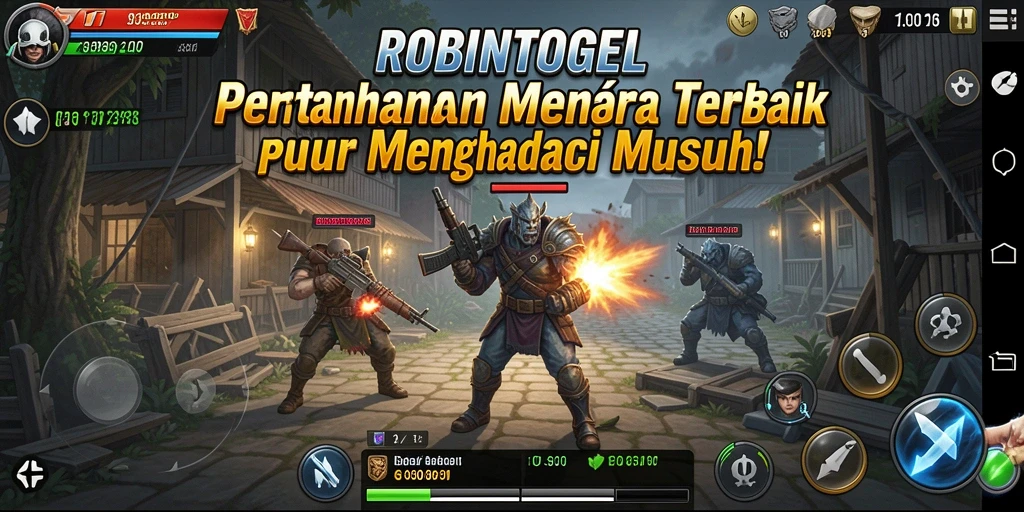 Screenshot utama menunjukkan aksi seru dalam Tower Defense.