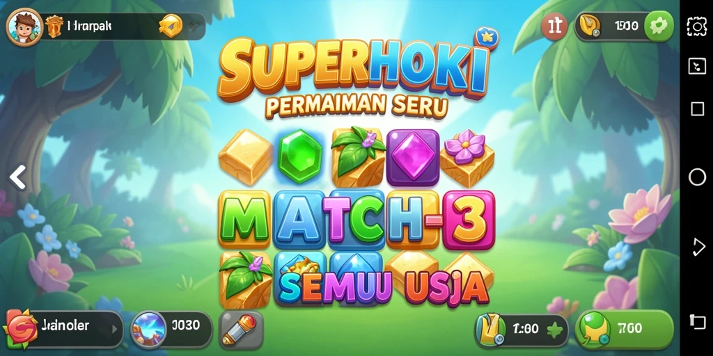Tampilan gameplay <strong>SUPERHOKI</strong> yang menarik dengan kombinasi warna cerah dan efek visual yang dinamis.