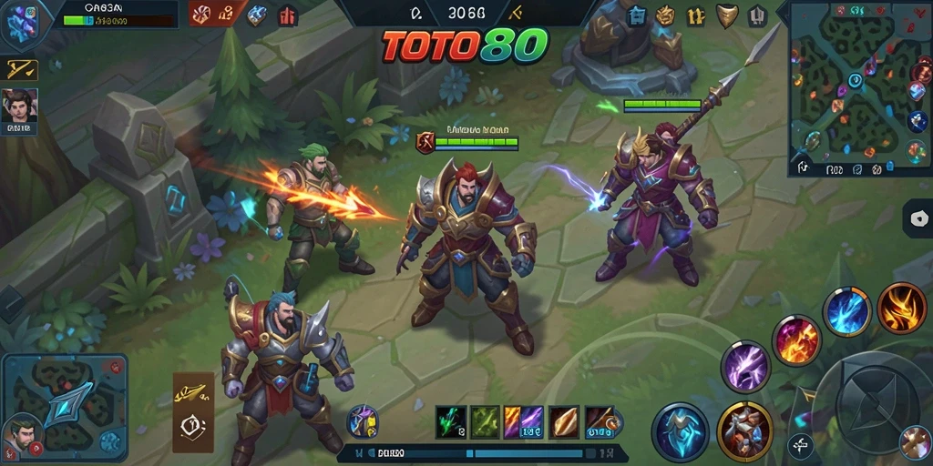 Screenshot utama TOTO80 menampilkan aksi seru dalam pertarungan MOBA.